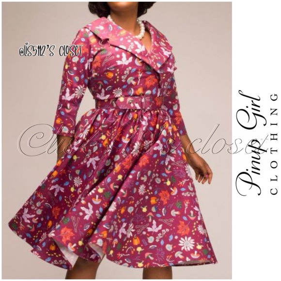 Pinup Couture x Dapper Day Plum First Frost Birdie Swing Dress & Belt 2X — RARE! - Picture 1 of 15